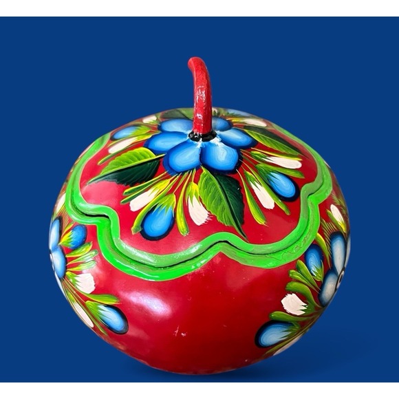 Gourd Hand Painted Folk Art Floral Flowers Bright Colors Trinket Box Mexican - Picture 8 of 11